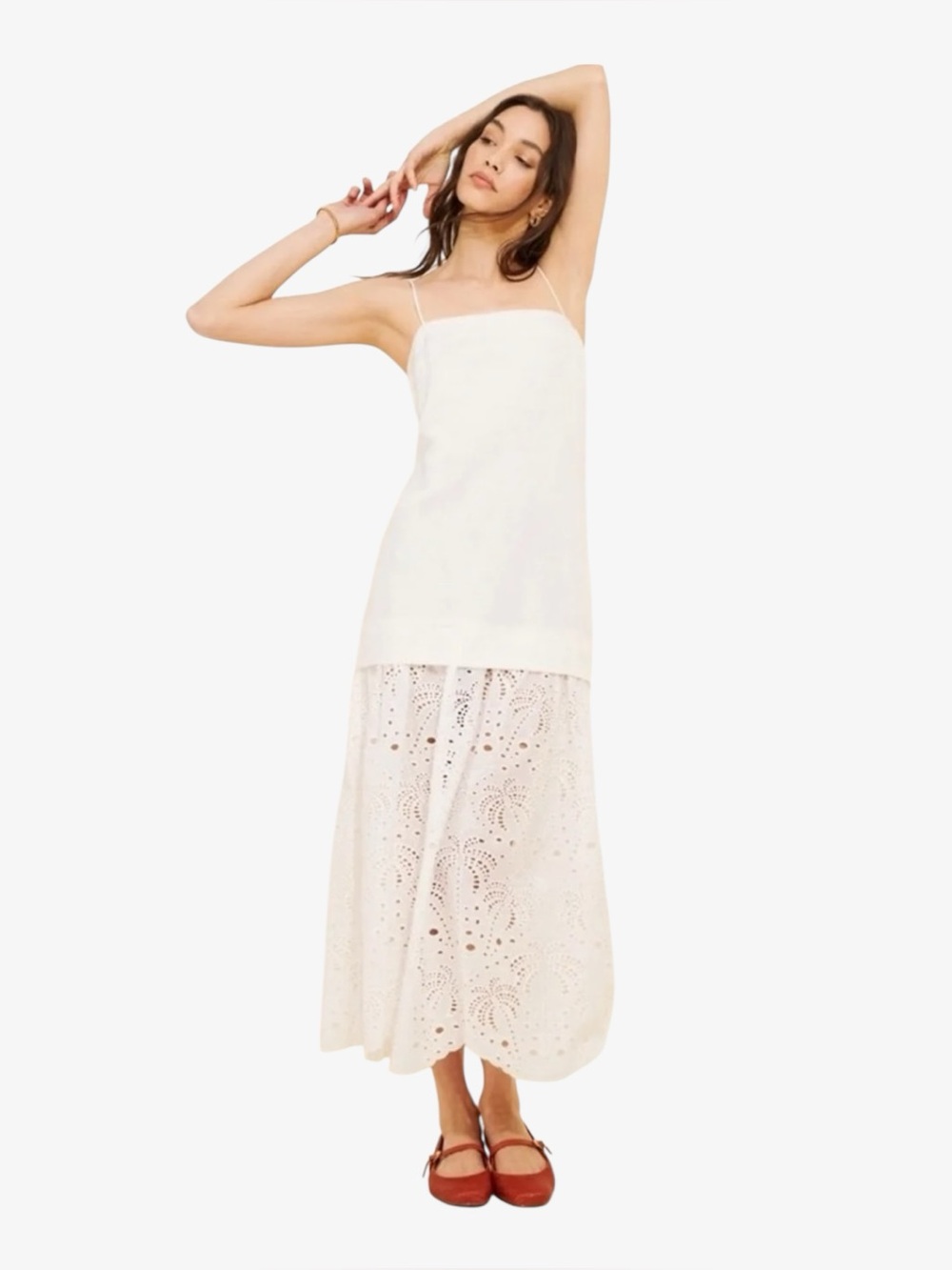 NWT Mon Renn White Eyelet Cotton and Linen Maxi Dress Size S